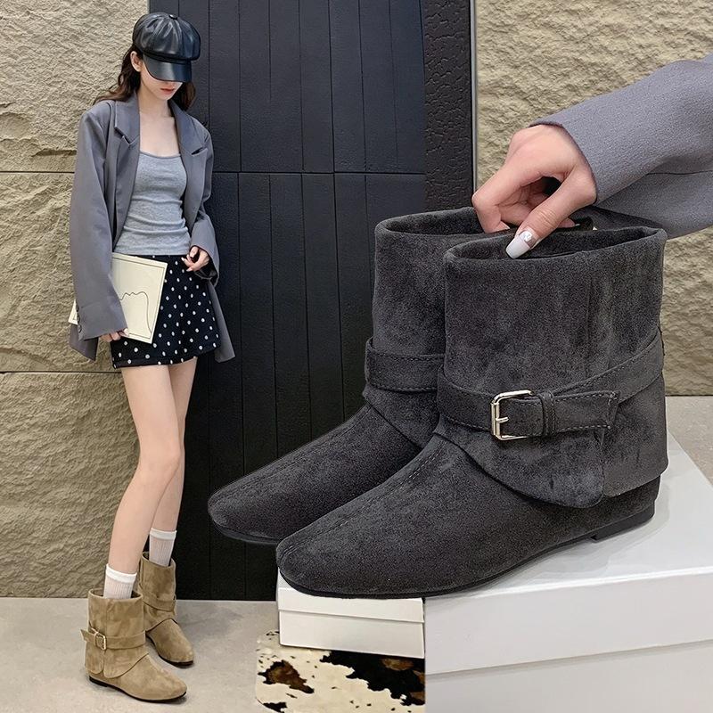 Beauty without inner height increase fashion boots short boots female rad autumn trousers new and thin French retro boots