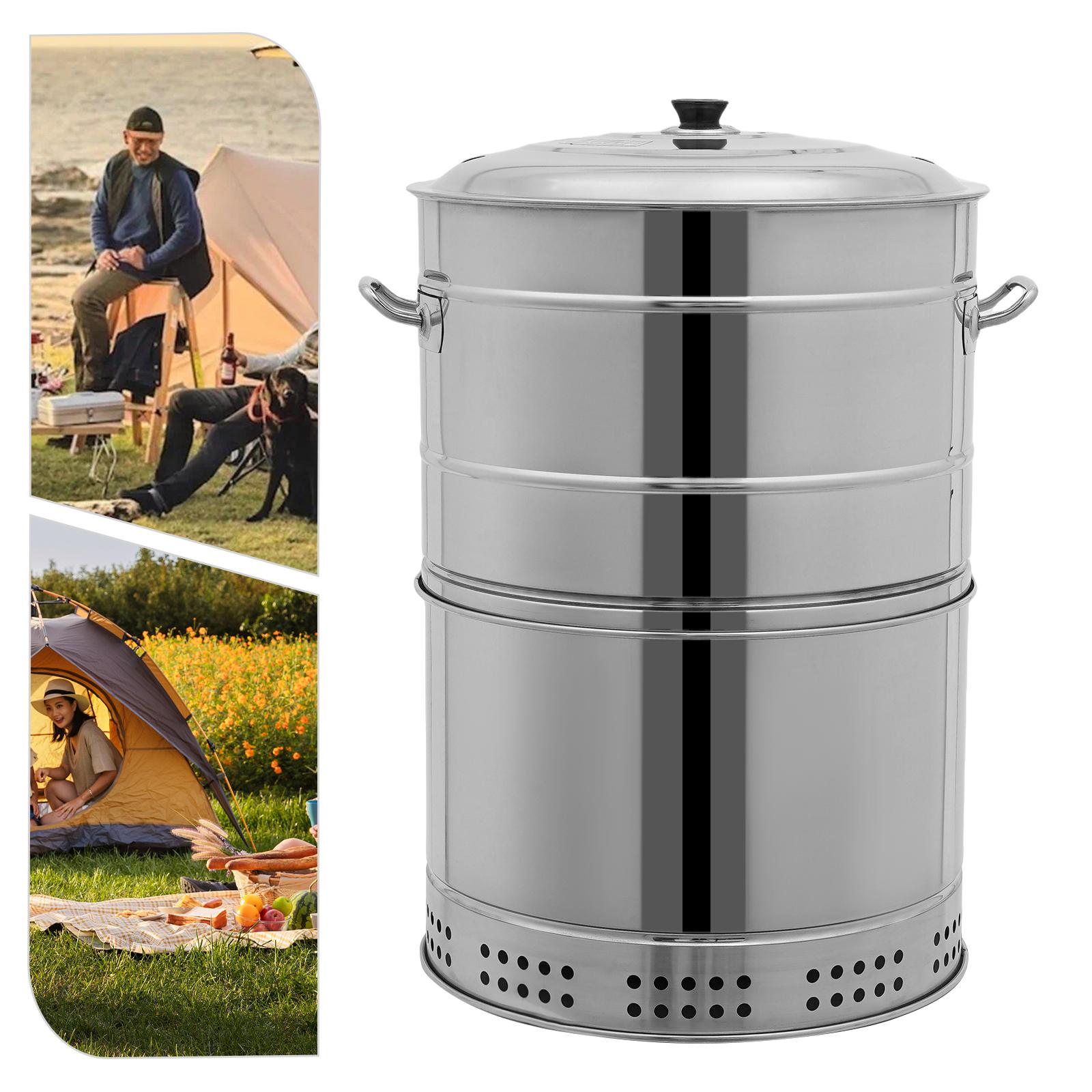 

201 Stainless Charcoal BBQ Grill Barrel,Silver Cylinder Portable Barbecue Grill 50 Skewers Freestanding for Camping,Picnics серебряный