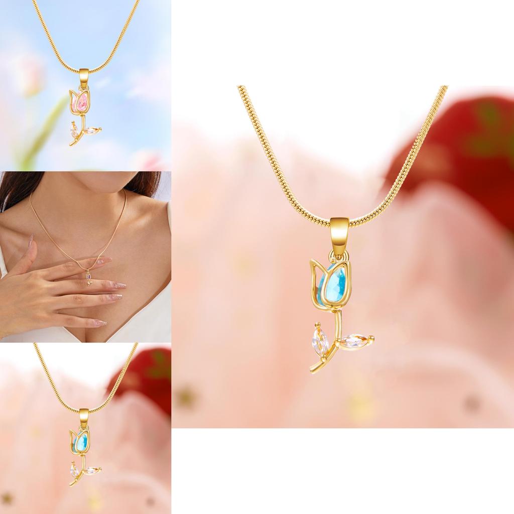 Tulip Flower Necklace Copper Chain Womens Trendy Spring Jewelry