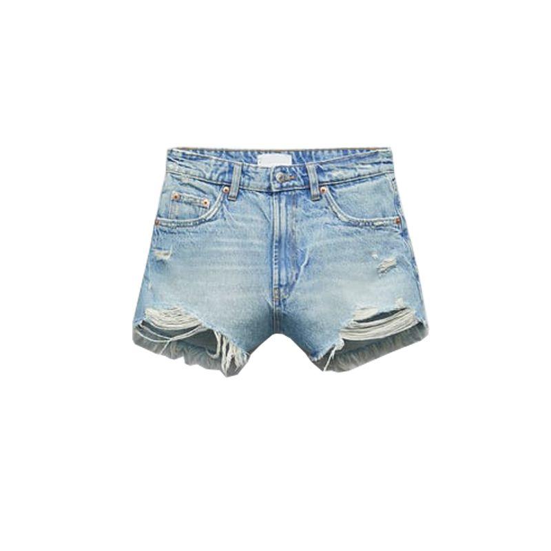 

Summer Fashion All-Matching Hole Arc High Waist Hot Pants Light Blue L