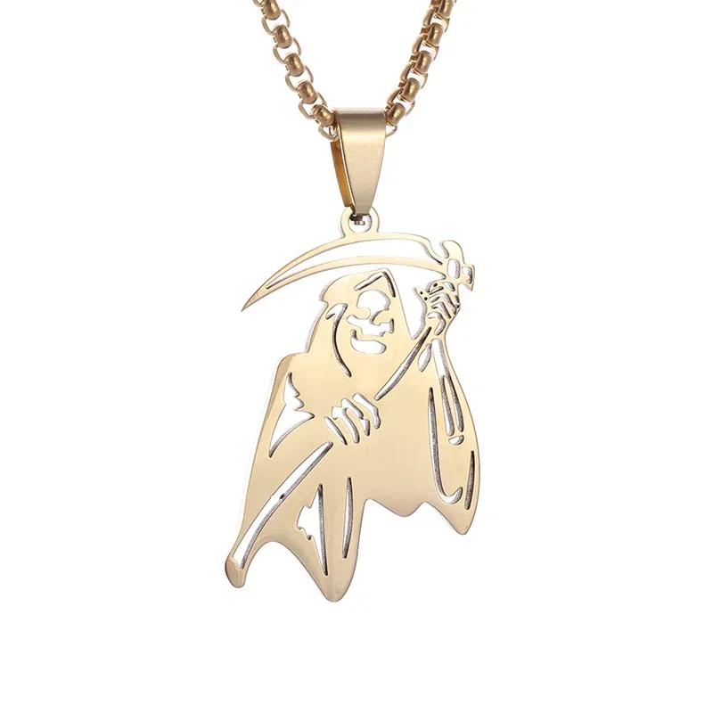 Hell Death Scythe Necklace Pendant Gothic Mysterious Devil Necklace Men\'s Personality Punk Retro Halloween Trend Jewelry