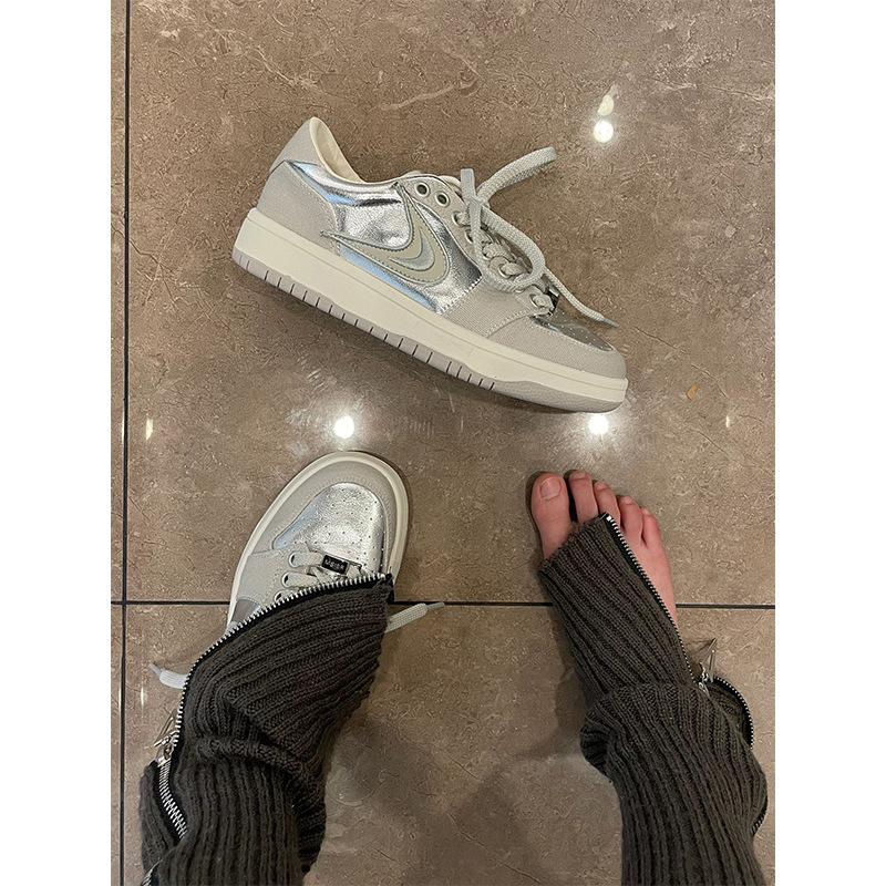 Niche silver board shoes women's 2025 spring new casual burst pattern platform shoes original single shoes sports shoes women
