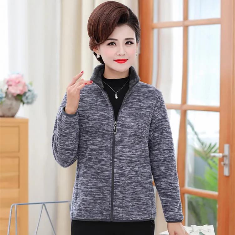 Women Stand-collar Polar Fleece Jacket Thick Velvet Casual Plus Size Warm Outwear Tops Female Zipper Sweatshirts