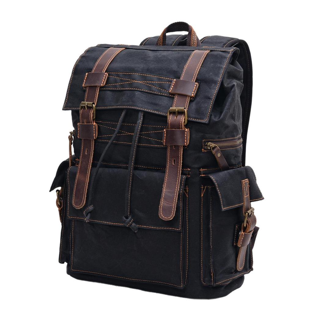 Retro Multi-Pocket Waxed Canvas Travel Backpack for Men