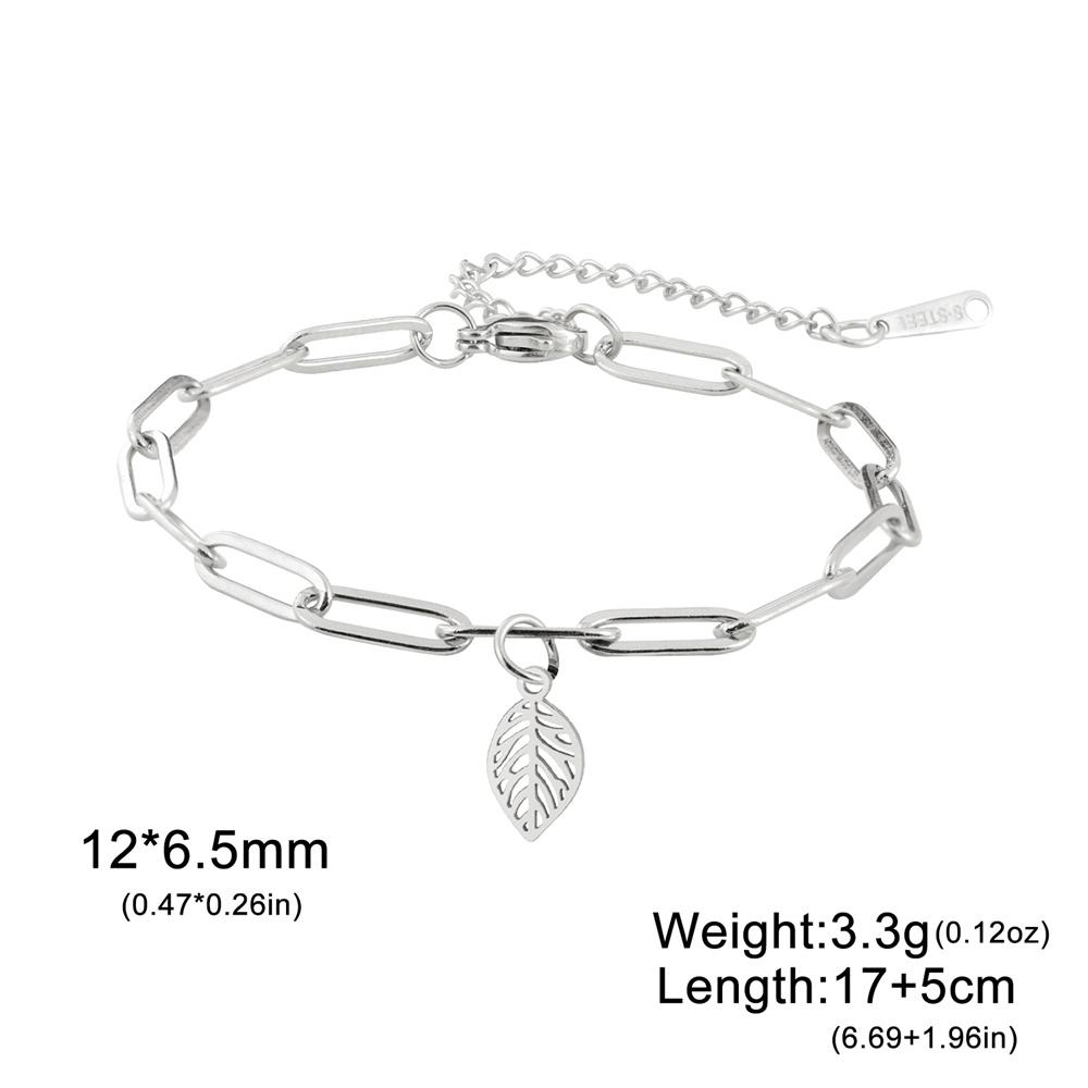My Shape Hollow Leaves Bracelets Stainless Steel for Women Girls Gifts Plant Leaf Pendant Chain Hand Chain Bangle Summer Jewelry