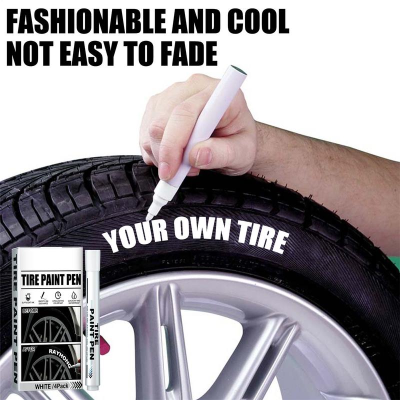 Car Tire Paint White Marker Pen 4pcs Waterproof Paint Repair Markers Quick Dry Permanent Graffiti Pen For Automotive Tire Paint
