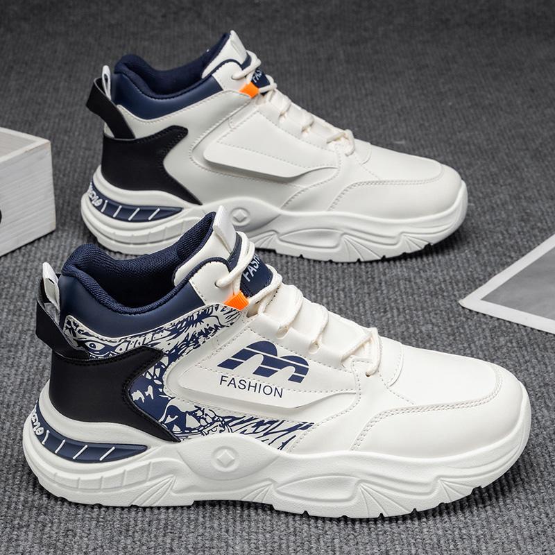 Mens Walking Shoes 2026 New High Top Leather Splicing Comfort Four Seasons Outdoor Daily Leisure Sports Trendy Sneakers
