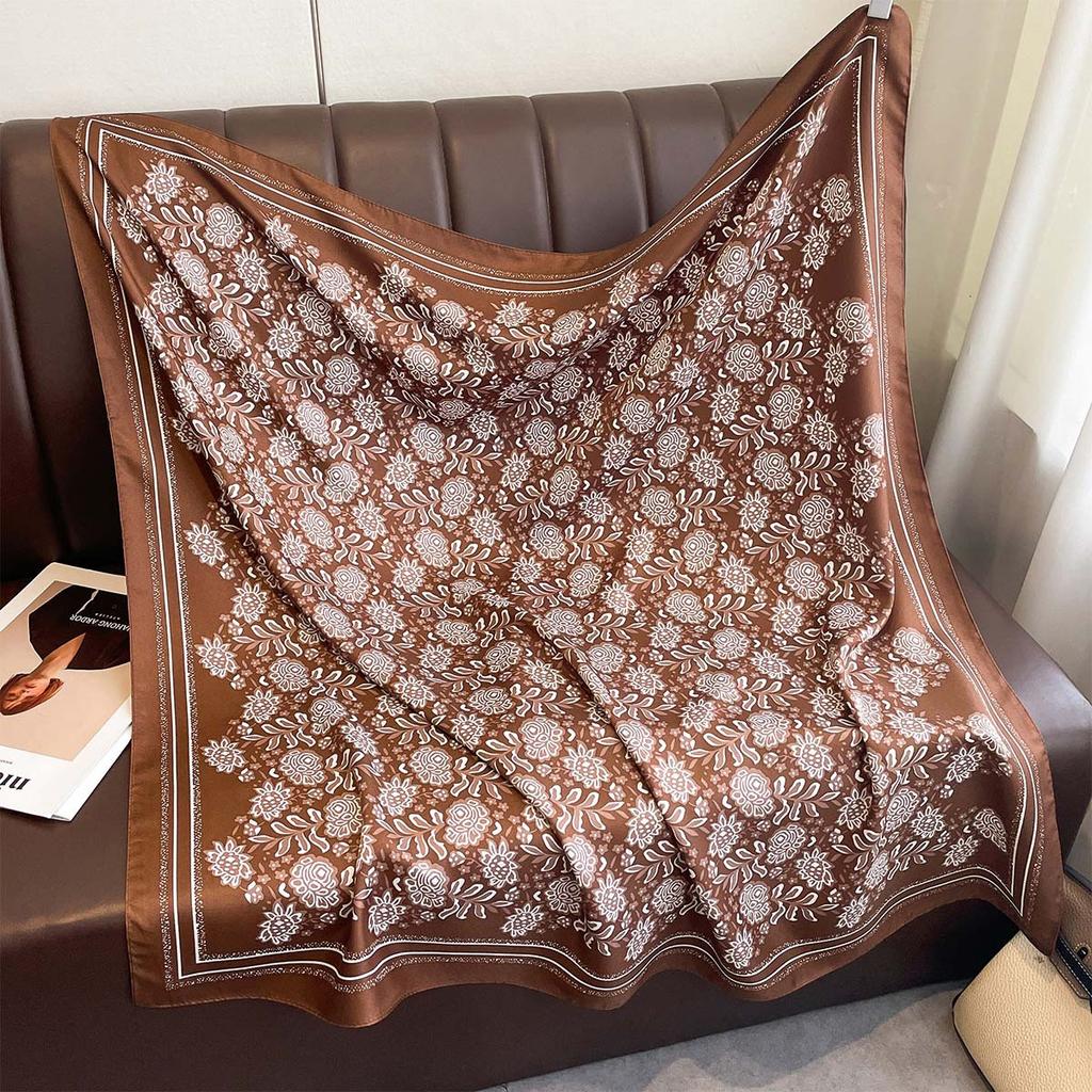 Fashion New Floral Printed Flower Women Scarf 90Cm Large Square Scarves Twill Silk Headscarf Shawl Hijab Muslim