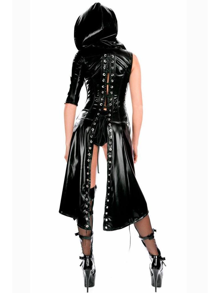 Rubberized Patent Leather Cape Tights & Queen Costume Sexy Lingerie Set