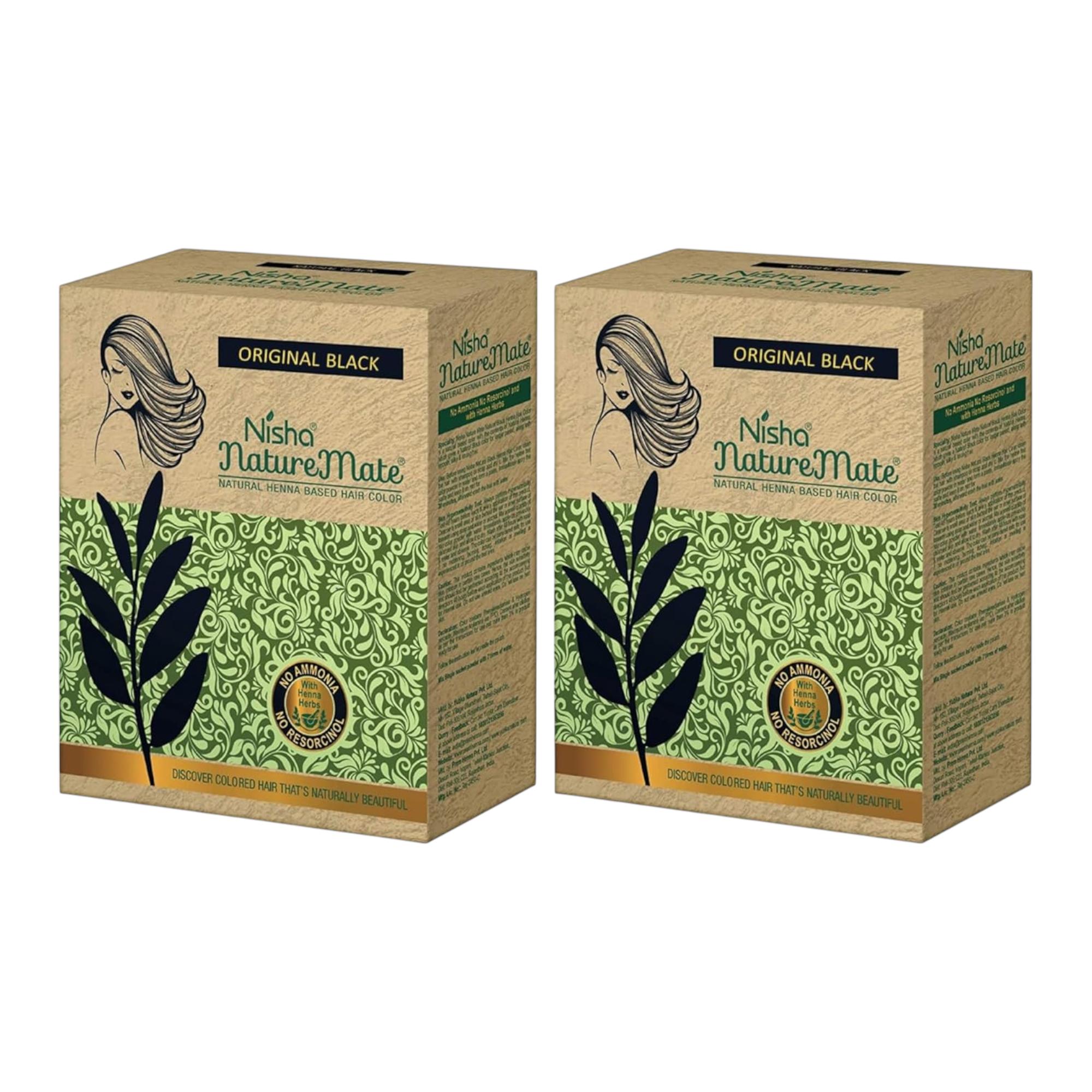 

Nisha Nature Mate Henna Hair Colour for Women & Men, 100% Herbal Protection, No Ammonia, Original Black, 60g Pack of 2