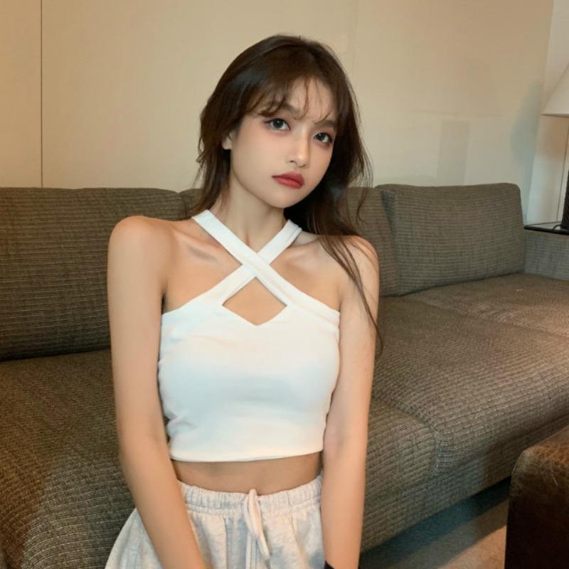 Summer Halterneck Tops Women's Off-the-shoulder Sexy Sleeveless Inner and Outer Wear Internet Celebrity Beautiful Backs, Short Camisoles Tide
