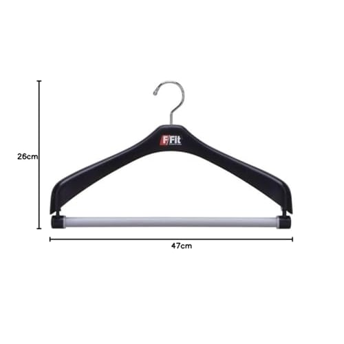 Shinko Hanger F-Fit Rotating Clothes Hanger for Jackets, 47cm, Black, Made In Japan, Heavy-Duty, Anti-Slip Clothes Drying Rack for Pants, Towels, Slac