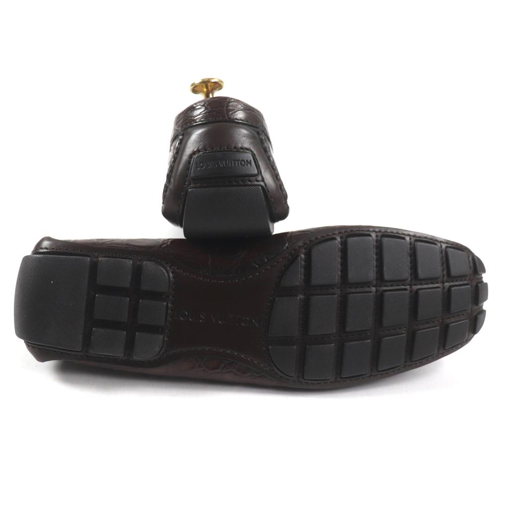 Pristine LOUIS VUITTON loafers Dark brown Crocodile mens 10 Used