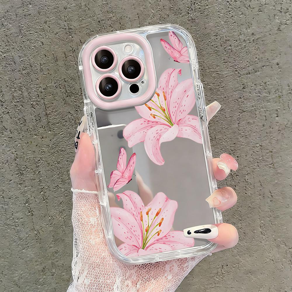 Romantyczne Kwiaty Brzoskwini Lustrzane Etui na Telefon Dla iPhone 17 Air 16 Pro Max 17 15 14 13 12 11 7 8 Plus XR XS Ochronne Tylne Etui