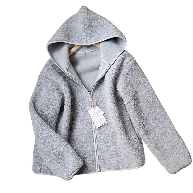 Autumn Winter Imitation Lamb Wool Coat Women Warm Polar Fleece Thicken Hooded Short Outerwear Woman Loose Cardigan Tops