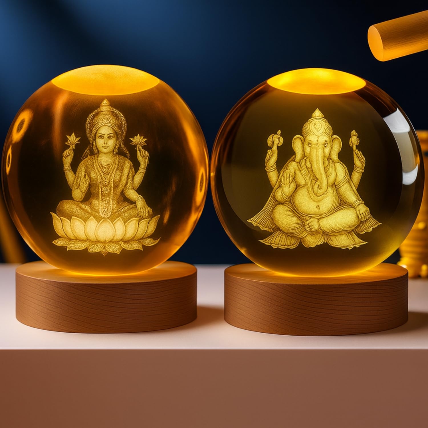 Ganesh & Lakshmi 3D Crystal Night