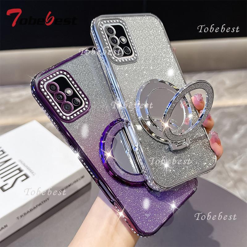 Diamond Glitter Magsafe Mirror Magnetic Holder Case For Samsung Galaxy A21S A31 A51 4G A50 A02S A03S A04 A03 Silicone Cover