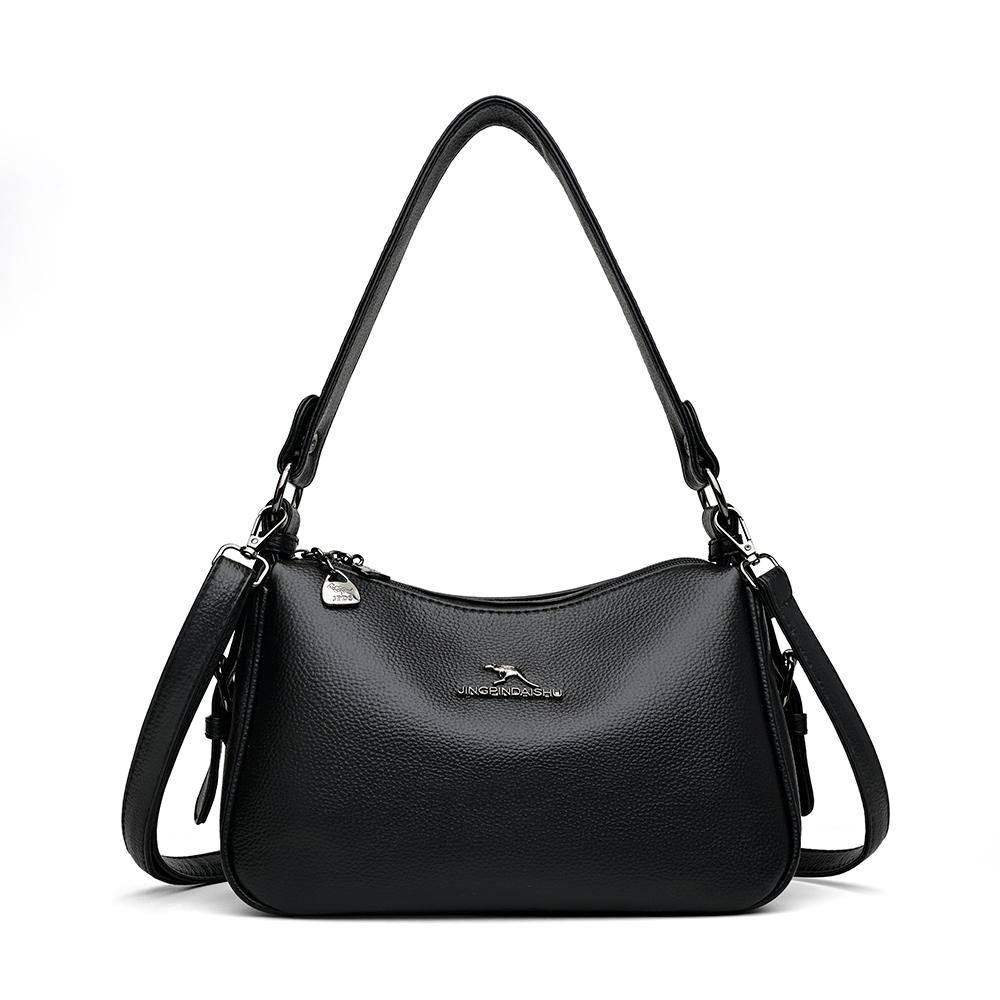 

New Fashi Brand PU Leather Shoulder Bag for Women Dual Zipper Lightweight Crossbody Bag Casual Work Commute Daily Office Tote чёрный