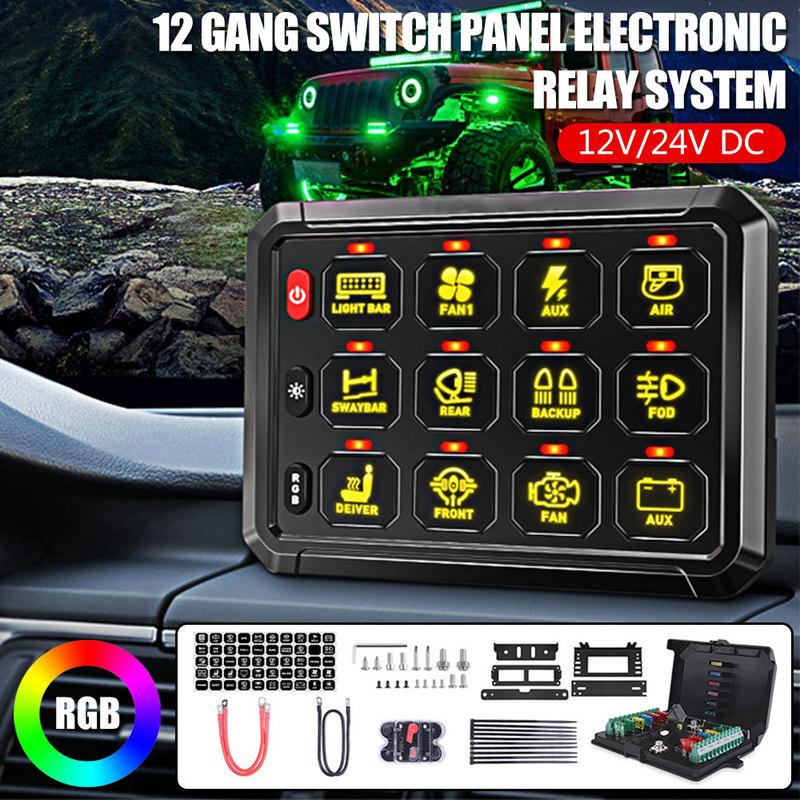 12V/24V LED 6/8/12 Gang Switch Panel Circuit Control Relay System Box Slim Touch Control Panel for Boat Jeep UTV Caravan