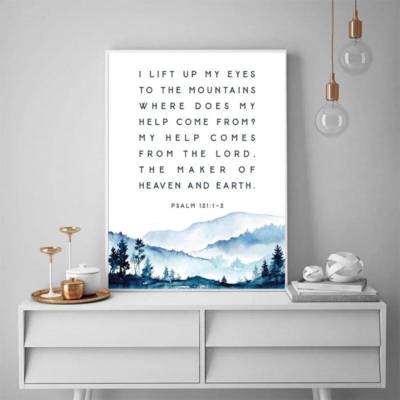 Christian zdjęcia ścienny Psalm 121 werset biblijny cytat na płótnie malarstwo pismo święte wydruki artystyczne prezent chrzest wiara plakat dekoracyjny