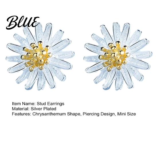Plated Earrings 1 Pair Stud Mini Chrysanthemum Design Ear