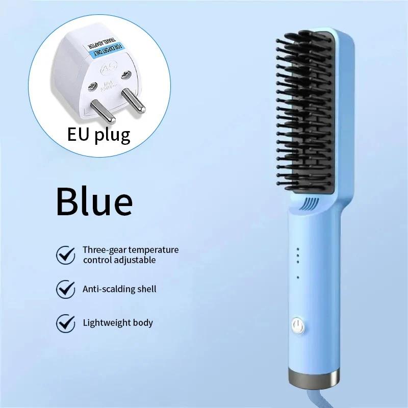 Rechargeable Hair Straightener Brush Portable Hot Comb Straightening Fashionable Negative Ion Wireless Care Straightening Comb