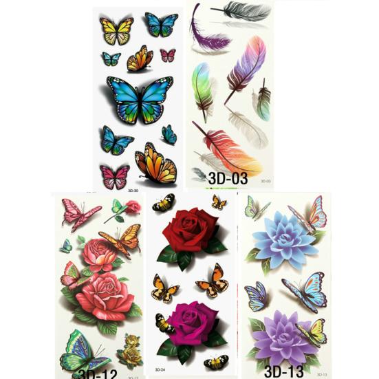 

5шт 3D бабочка цветок переноса воды временные татуировки наклейки боди-арт наклейка