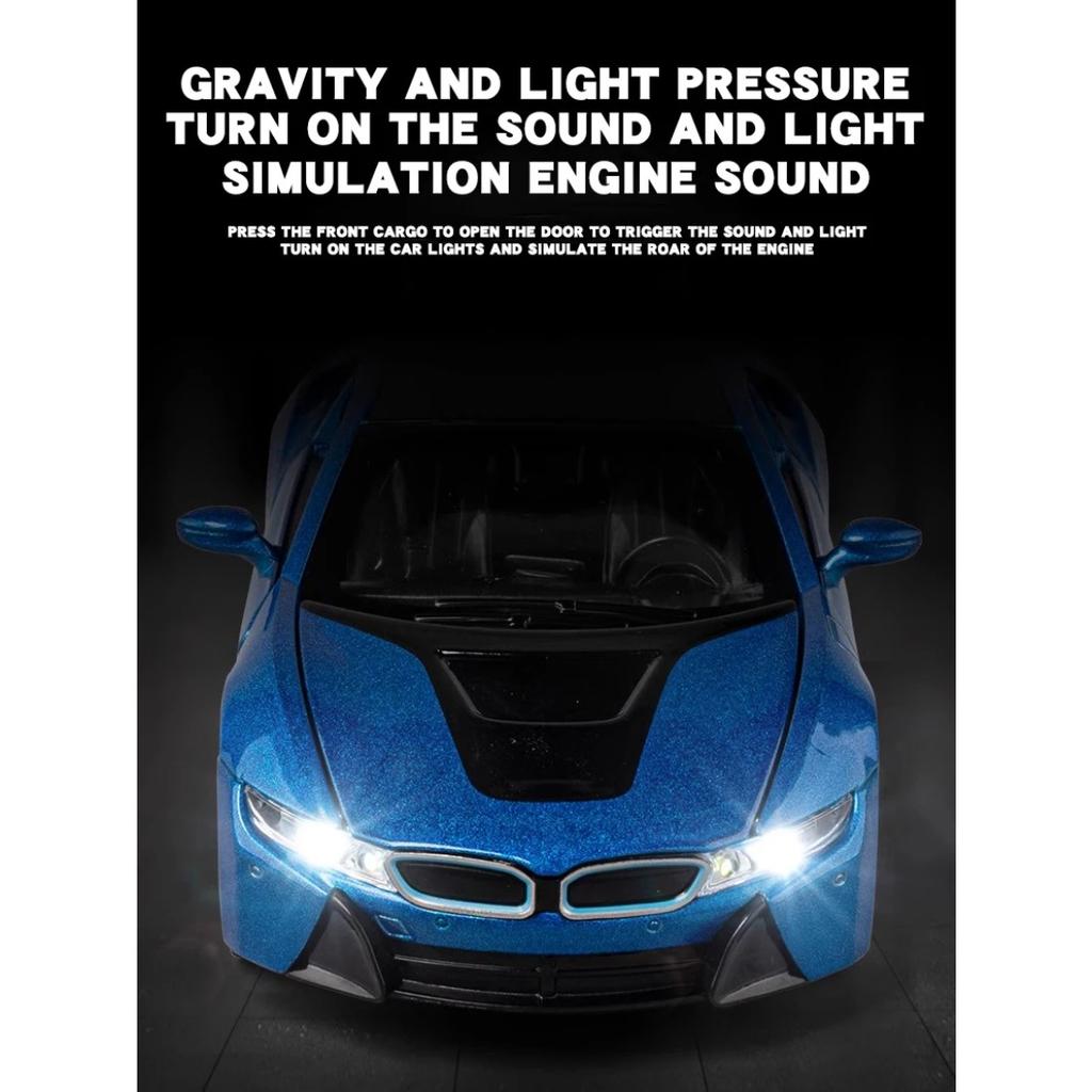 Miniaturas 1/32 BMW I8 Super Coche Deportivo Alta Simulación Diecast Aleación Modelo de Coche Sonido y Luz Retroceso Colección Juguete para Niños Regalo