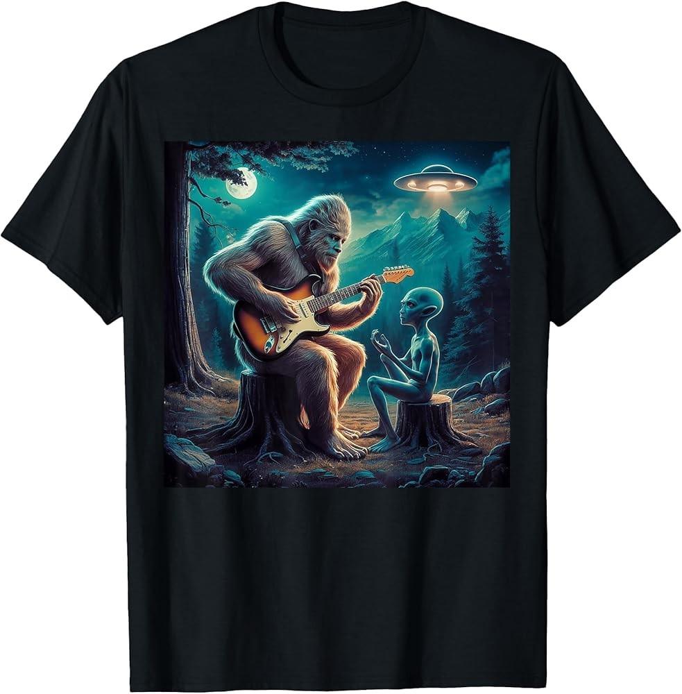 Alien Bigfoot Guitar Sasquatch UFO Gifts For Men Women Kid TShirt Unisex T-Shirt XXXL
