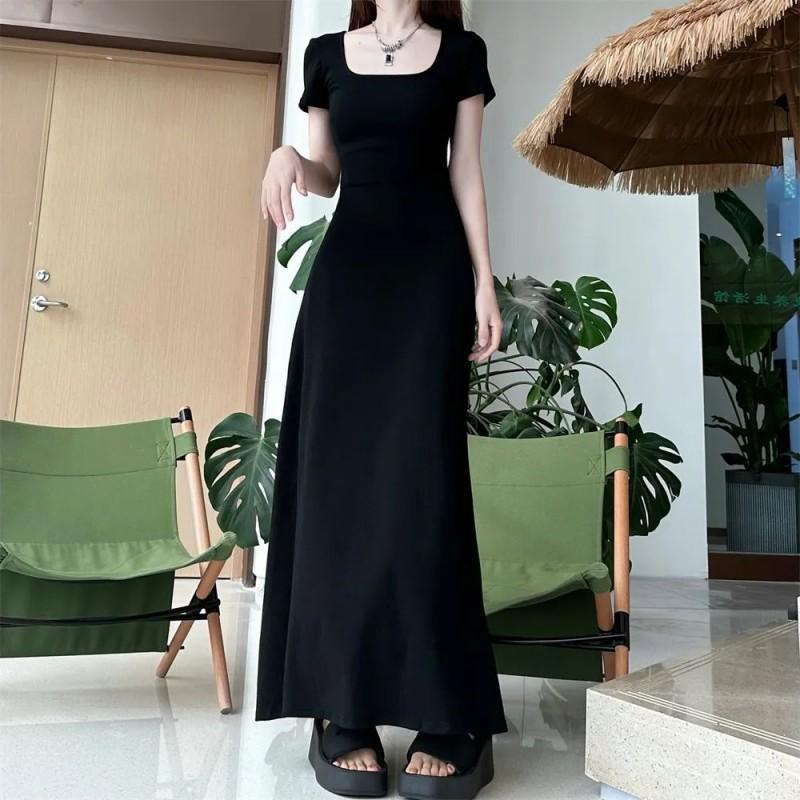 2026 Small French Black Slim Dress Women's Temperament Waist Long Fashion