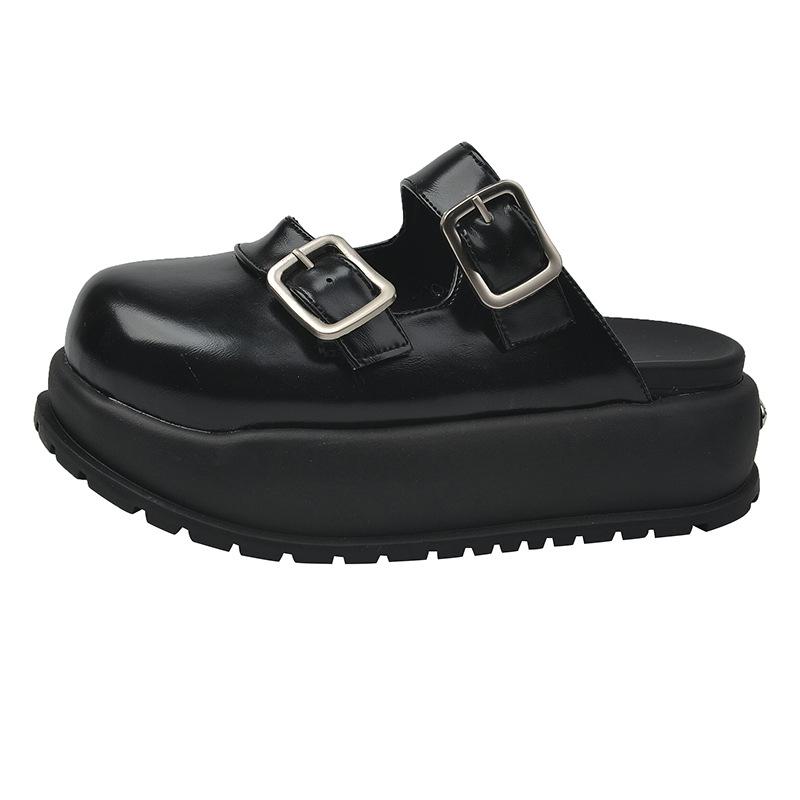 Small denim Mary Jane bag head half slippers women's outer wear 2025 summer new muffin platform shoes