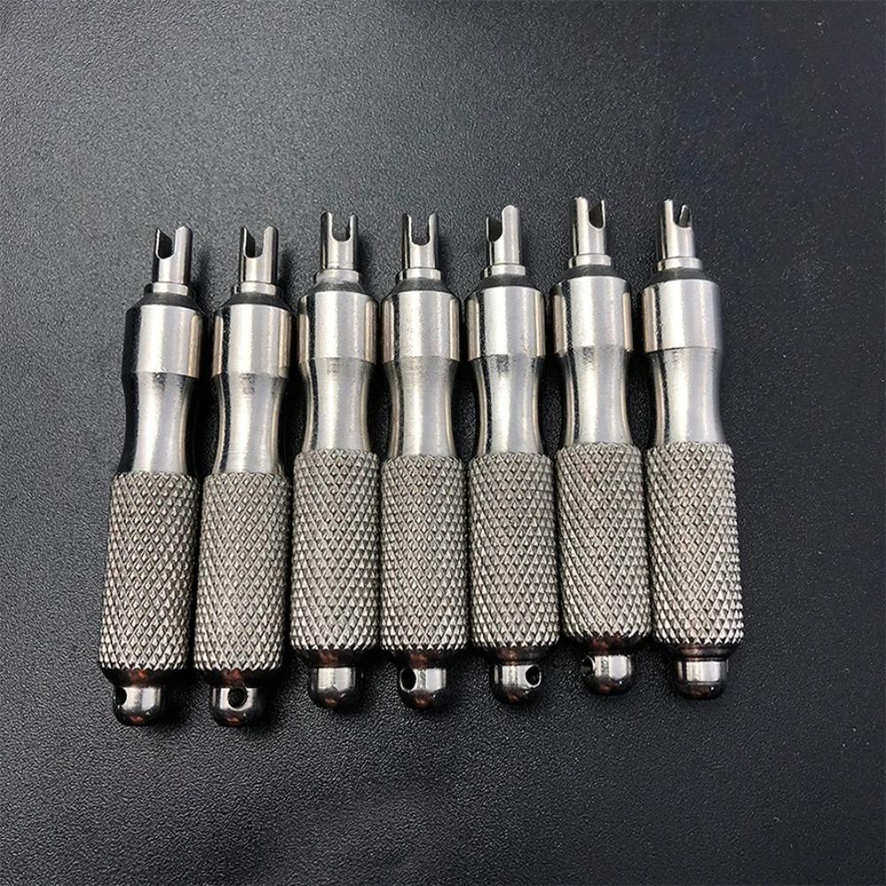 2Pcs Universal Tire Repair Screwdriver Antirust Stainless Steel Tire Valve Wrench Key Ring Tire Repair Tools For Car Motorcycle Valve Stems 1