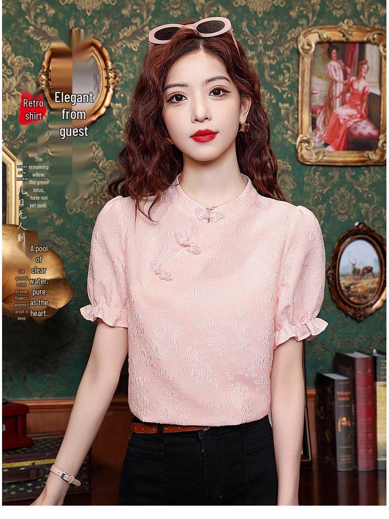 2026 Summer Women's Cheongsam Shirt: Stylish New Chinese Frog Button Short-Sleeve Top