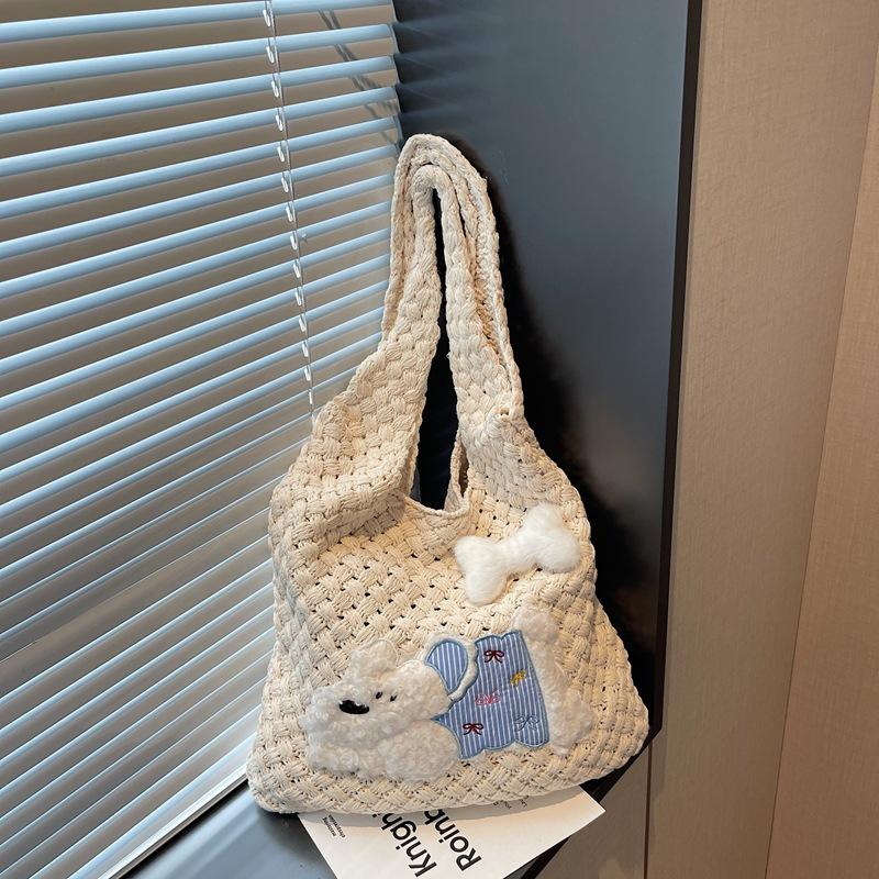 

[New Autumn Products] ins Wind Women s Bag Handwoven Bag Flower Knitted Bag Simple Hollow Portable Shoulder