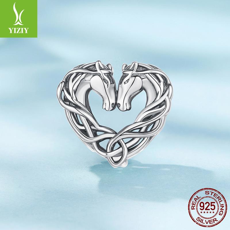 

Двойная лошадь Кельтский узел Бусины Рассыпные бусины Винтаж Животное Любовь Пони Бусины из стерлингового серебра S925