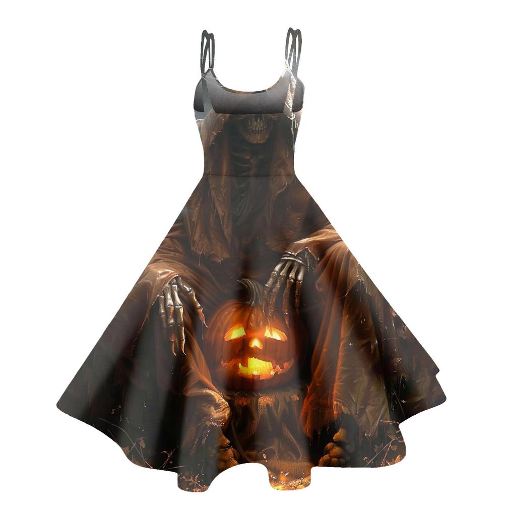 Dame Mote Halloween Trykk Sexy Off Shoulder Vintage Kjole