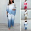 Set Estivo in Chiffon Graduato 2 Pezzi da Donna Taglia Forte Top Girocollo Pantaloni a Gamba Larga Set Abbigliamento Casual per il Tempo Libero
