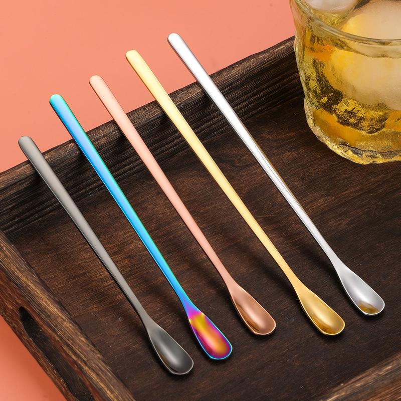 1Pc Stainless Steel Long Handle Stirring Spoon Coffee Tea Spoons Dessert Spoon Stirring Rod Tiny Spoon Kitchen Accessories