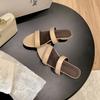 Su Yinyin Same Old Money Row~ Super Soft Leather French Round Head One Word with Thick Heel Slippers Women's Summer Versatile Cool Slippers
