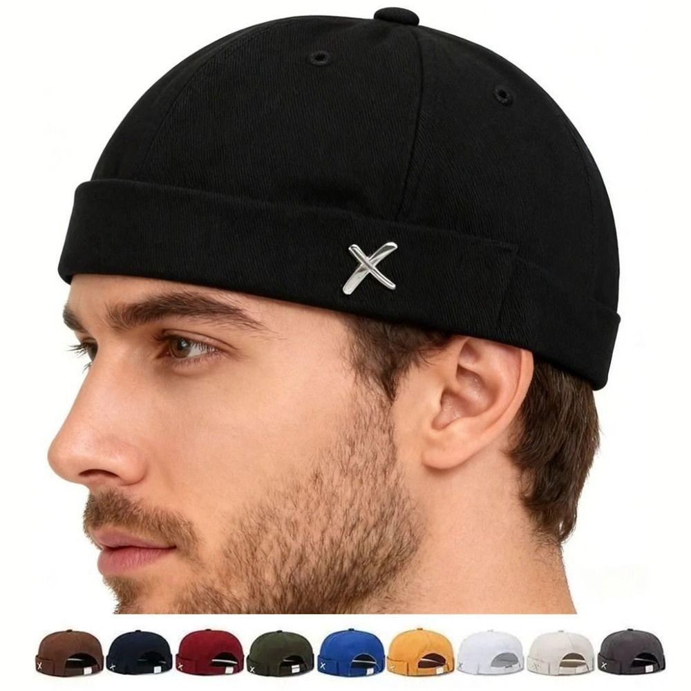 Metal X Logo Beanie Hat Vintage Brimless Skullies Cap Leisure Casual Melon Caps Streetwear