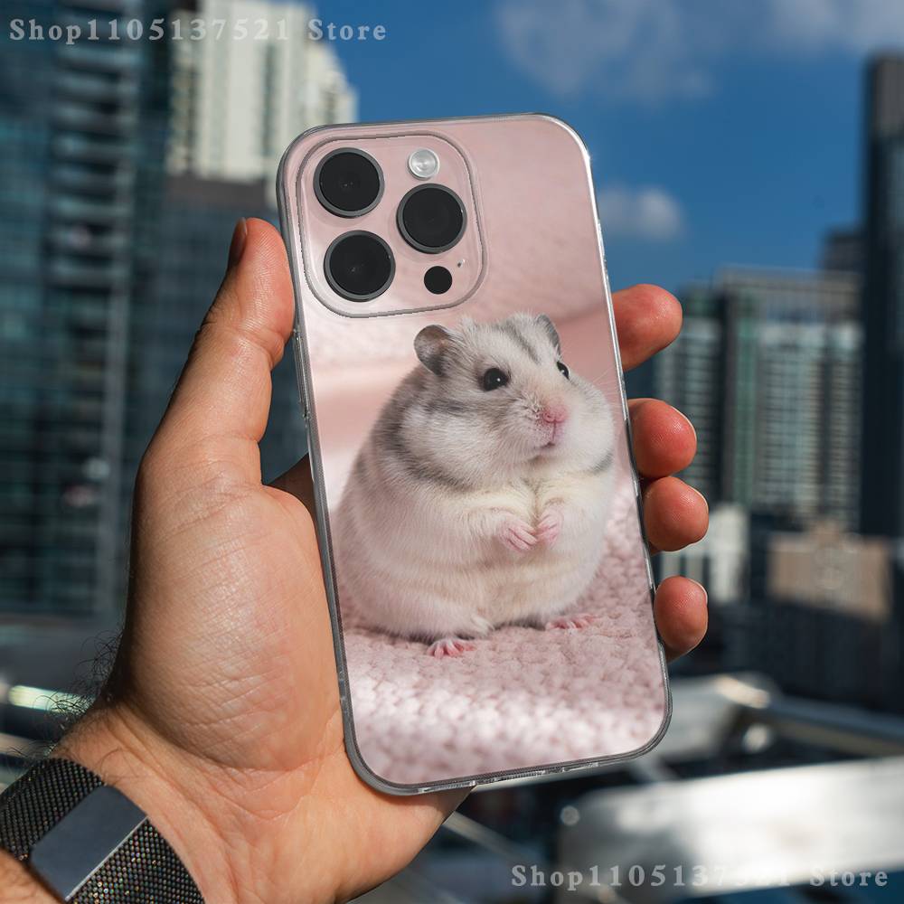 Cute Animal Hamster Phone Case For iPhone 17,16,15,14,13,12,11 Pro,Max,Plus,X,XS,XR,SE4,E Mini Transparent Soft Cover