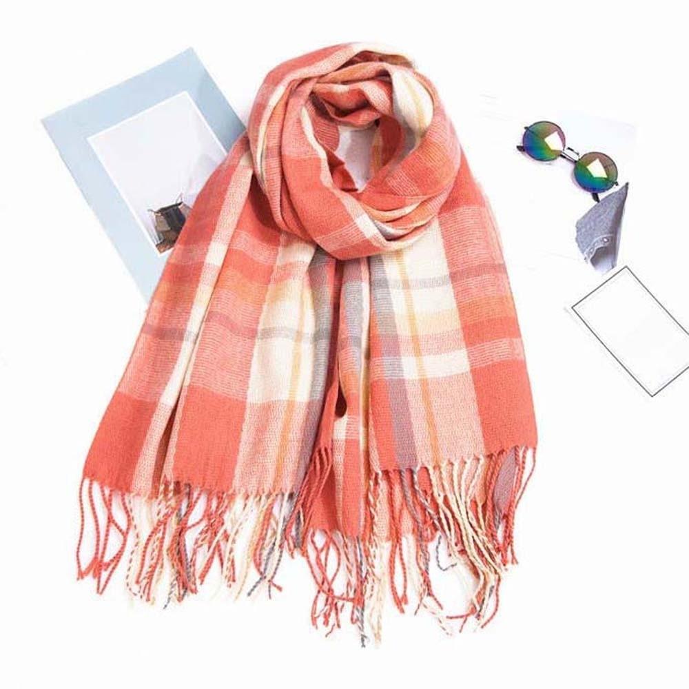 Soft Knitted Wool Shawl Contrast Color Long Neckscarf with Tassel Soft Classic Plaid Scarf Women