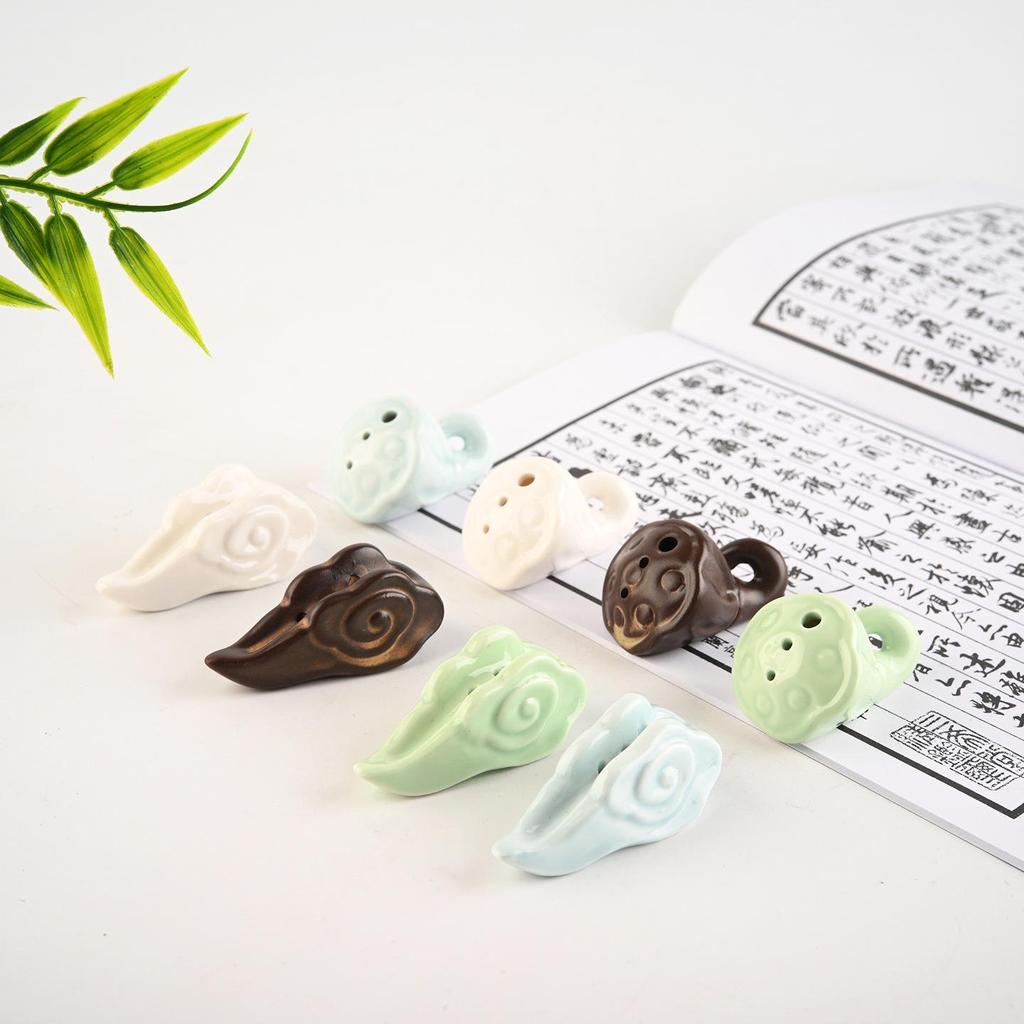 Ceramic Lotus Pod Incense Holder - Auspicious Clouds Design, Small Tray for Stick Incense, Chinese Style, Simple Craft