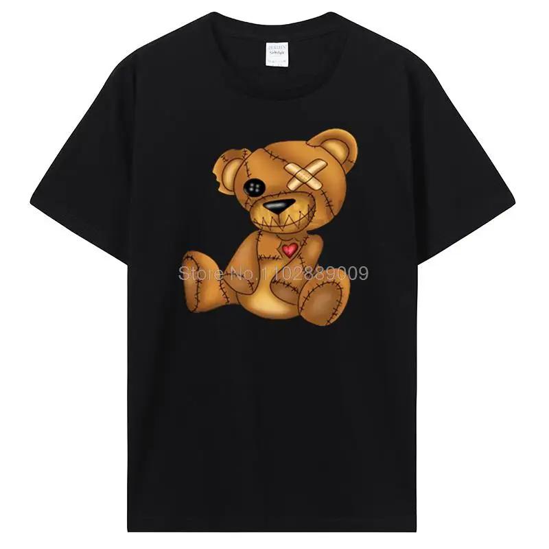Teddy Bear Playing Badminton T-shirt Cotton Clothing Tops Graphics Kawaii Men Women Short Sleeve Print TShirt Tees Women Men