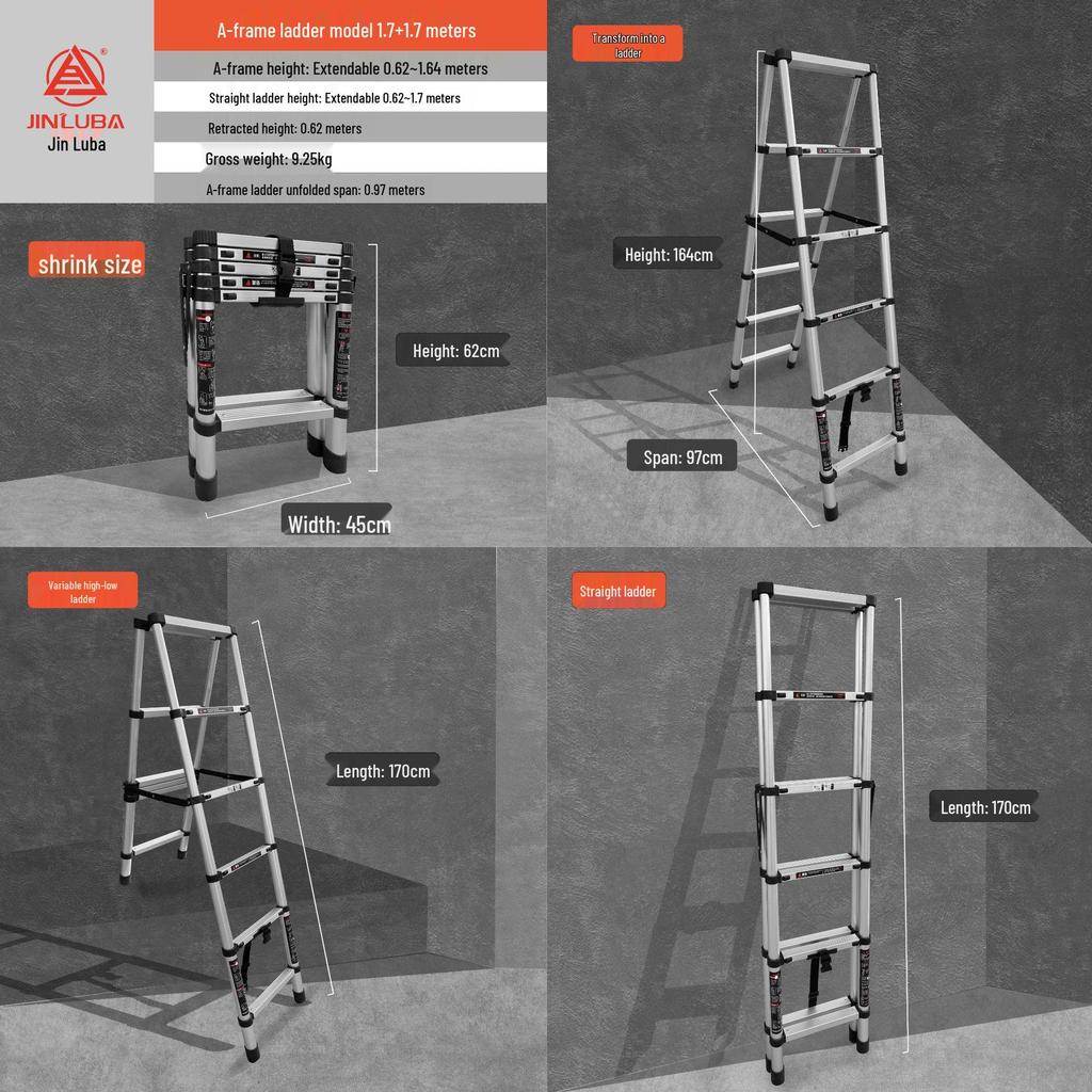 Jinluba Aluminum Telescopic A-Frame Ladder - Thickened, Stainless Steel, Bamboo Joint, for Household & Engineering Use