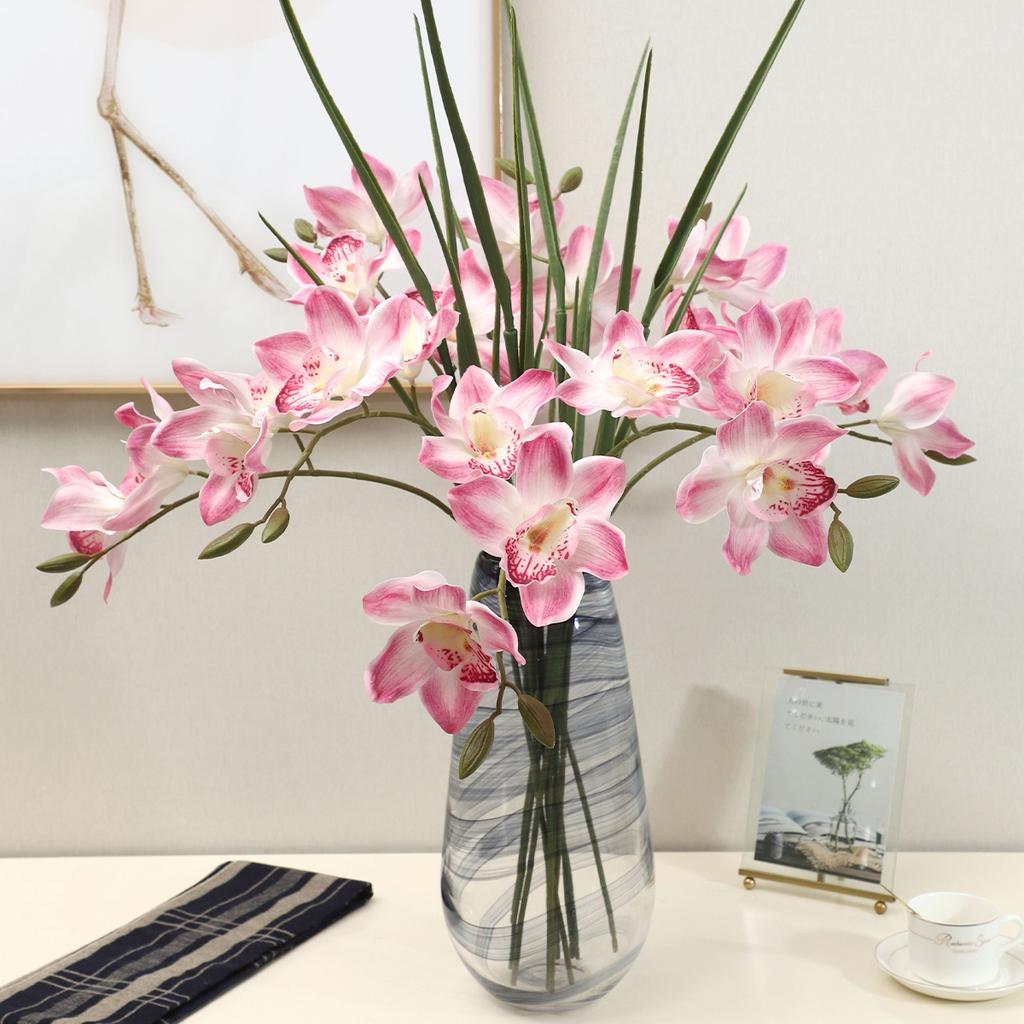Feel Moisturizing, Single 3-head Cymbidium Flower Simulation Flower, Indoor Decoration, Bonsai Props, Fake Flower
