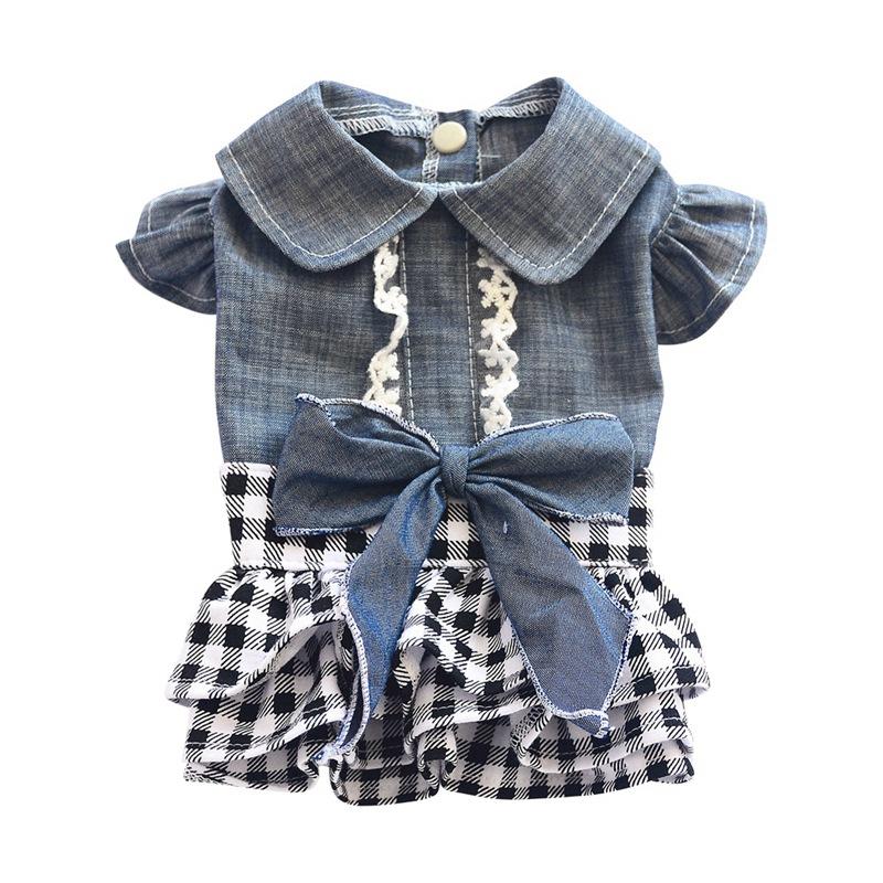 Summer Dogs Dress Pet Denim Plaid Dresses for Small Dogs Pomeranian Chihuahua Puppy Kitten Skirt Princess Dress Pet Clothing