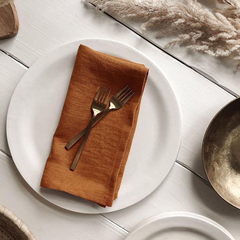 Handmade Modern Style 100% Linen Woven Dyed Square Napkins Eco-Friendly Reusable Soft Home Textile Dining Accessories 150g/m