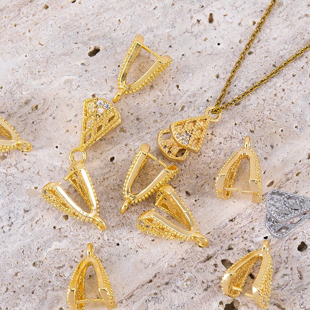 2Pcs 4Pcs 18K Gold Color Plated Zircon Pendant Pinch Clip Bails with Solder-On Pendant Bail For DIY Jewelry Making Accessories