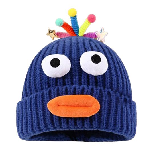 Women Knitted Hat Sausage Mouth Design Ear Protection Warm Hat 3D Big Eyes Versatile Hat Winter Accessory